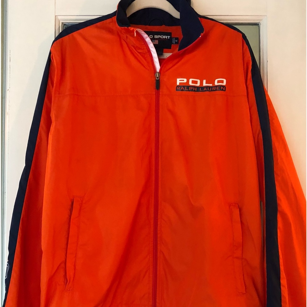 POLO SPORT RALPH LAUREN mens M windbreaker Sailing JACKET orange navy NAUTICAL